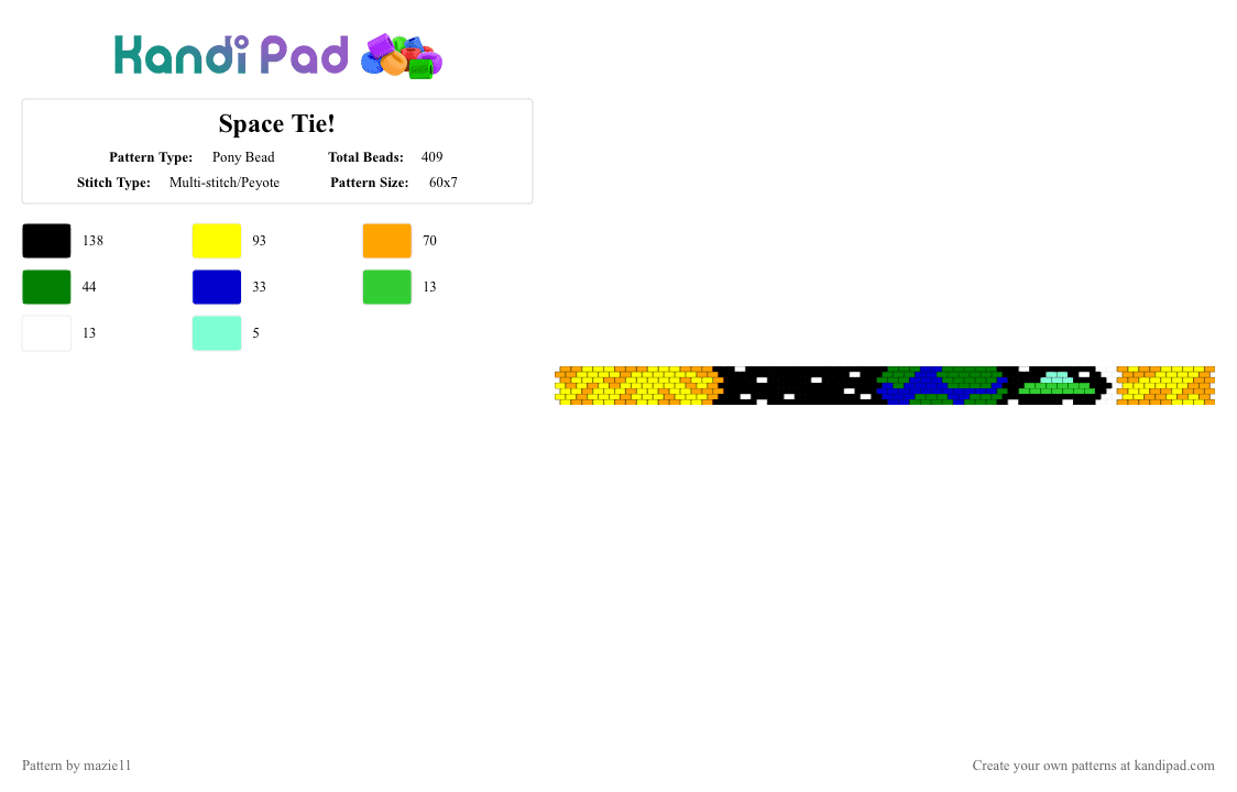 Space Tie! - Pony Bead Pattern by mazie11 on Kandi Pad - orange,yellow,green