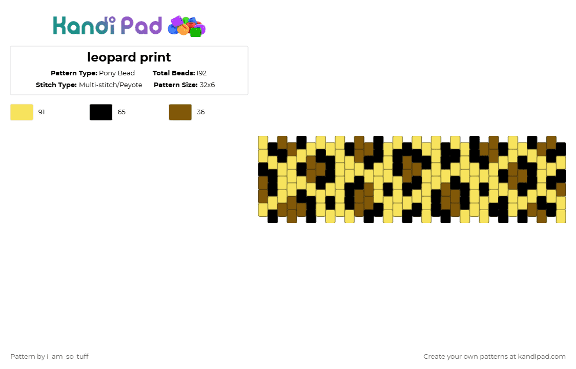 leopard print - Pony Bead Pattern by i_am_so_tuff on Kandi Pad - yellow,tan,leopard,y2k,leopard print