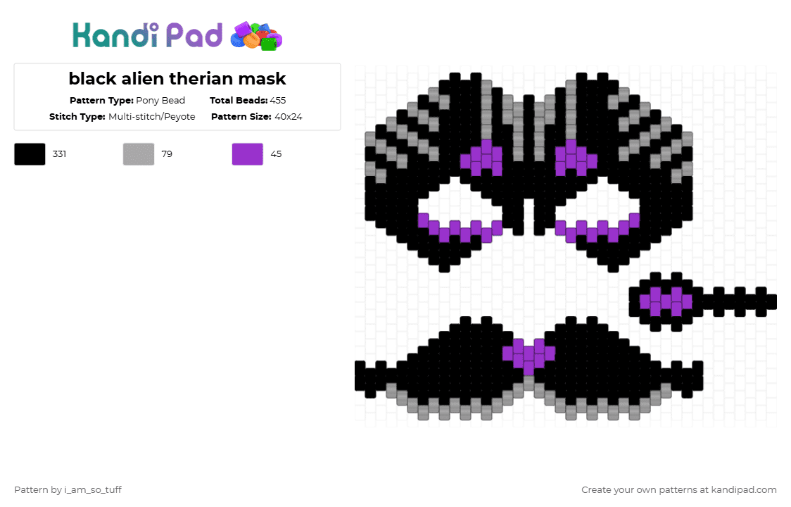 black alien therian mask - Pony Bead Pattern by i_am_so_tuff on Kandi Pad - black,beige,purple