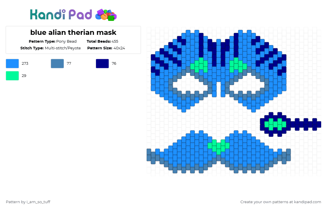 blue alian therian mask - Pony Bead Pattern by i_am_so_tuff on Kandi Pad - light blue