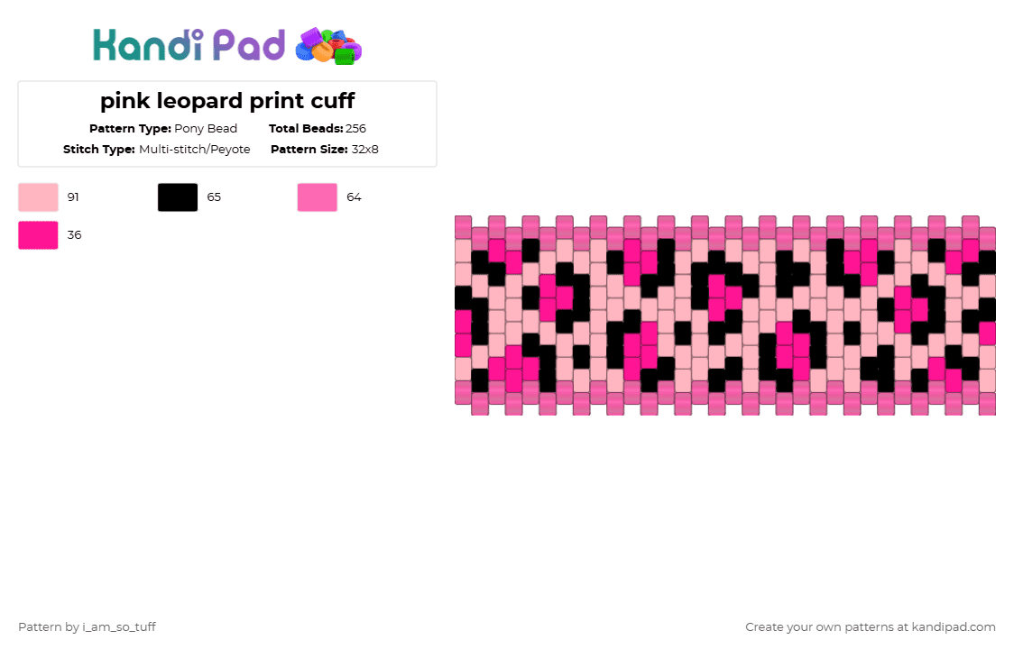 pink leopard print cuff - Pony Bead Pattern by i_am_so_tuff on Kandi Pad - pink