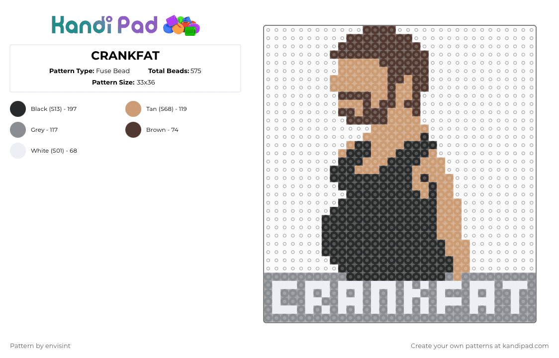 CRANKFAT - Fuse Bead Pattern by envisint on Kandi Pad - beige,gray,crankdat,wooli,crankfat,edm,perler,festival,rave,wankdat