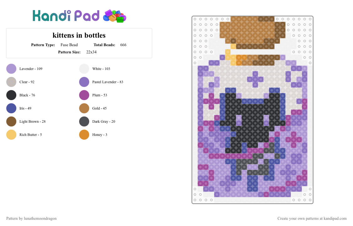 kittens in bottles - Fuse Bead Pattern by lunathemoondragon on Kandi Pad - tan,blue,beige,pink