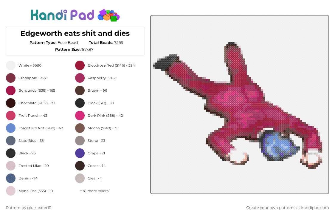 Edgeworth eats shit and dies - Fuse Bead Pattern by glue_eater111 on Kandi Pad - white,brown,red,pink,ace attorney,miles edgeworth,edgeworth