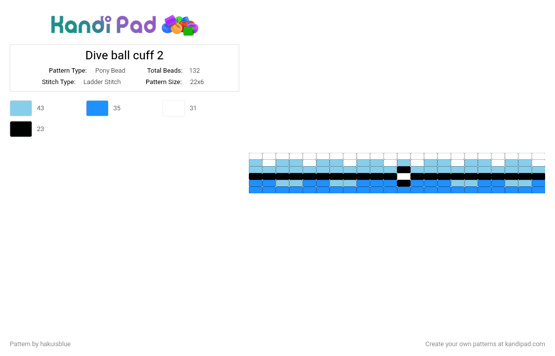 Dive ball cuff 2 - Pony Bead Pattern by hakuisblue on Kandi Pad - white,light blue