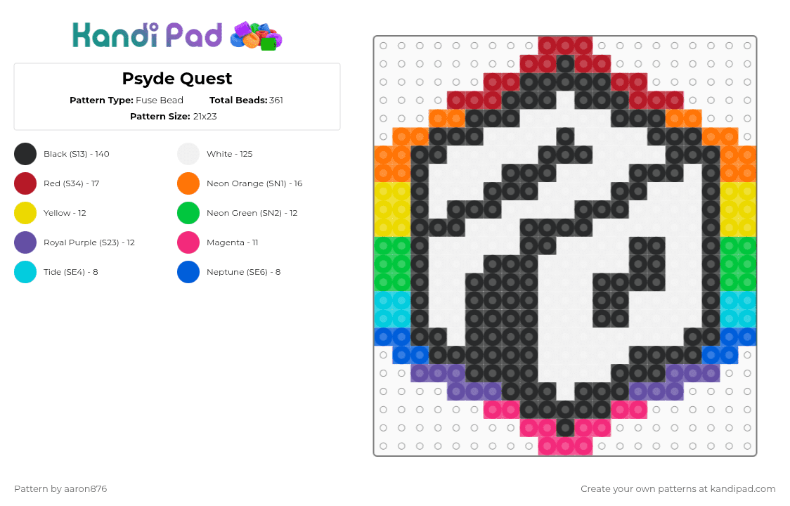 Psyde Quest - Fuse Bead Pattern by aaron876 on Kandi Pad - logo,music,rave,party,white,orange,green,pink,colorful,edm,raves,plur,psyde quest