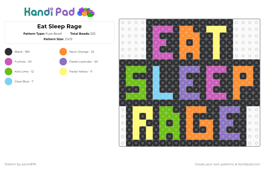 Eat Sleep Rage - Fuse Bead Pattern by aaron876 on Kandi Pad - black,orange,blue,colorful,sullivan king,dubstep