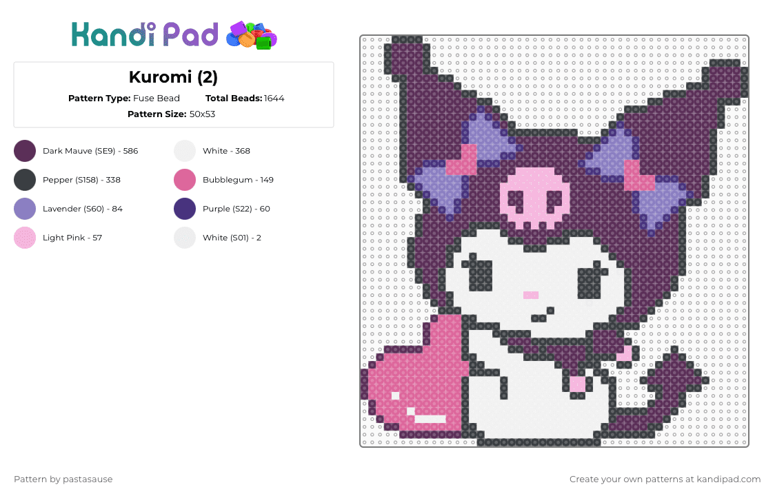 Kuromi (2) - Fuse Bead Pattern by pastasause on Kandi Pad - pink