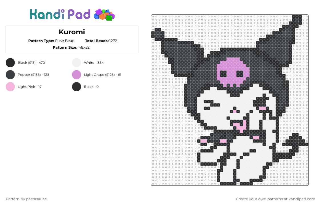 Kuromi - Fuse Bead Pattern by pastasause on Kandi Pad - black,white