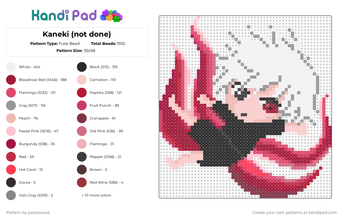 Kaneki - Fuse Bead Pattern by pastasause on Kandi Pad - red,beige