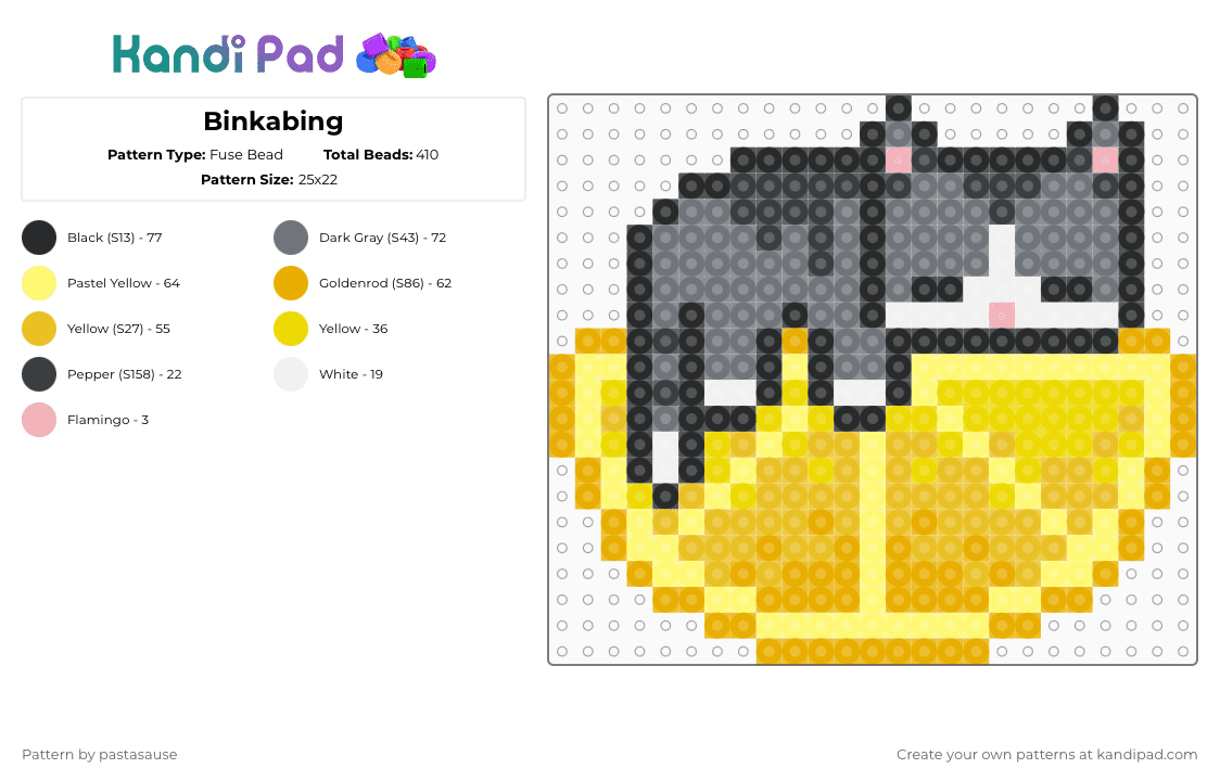 Binkabing - Fuse Bead Pattern by pastasause on Kandi Pad - gray,yellow