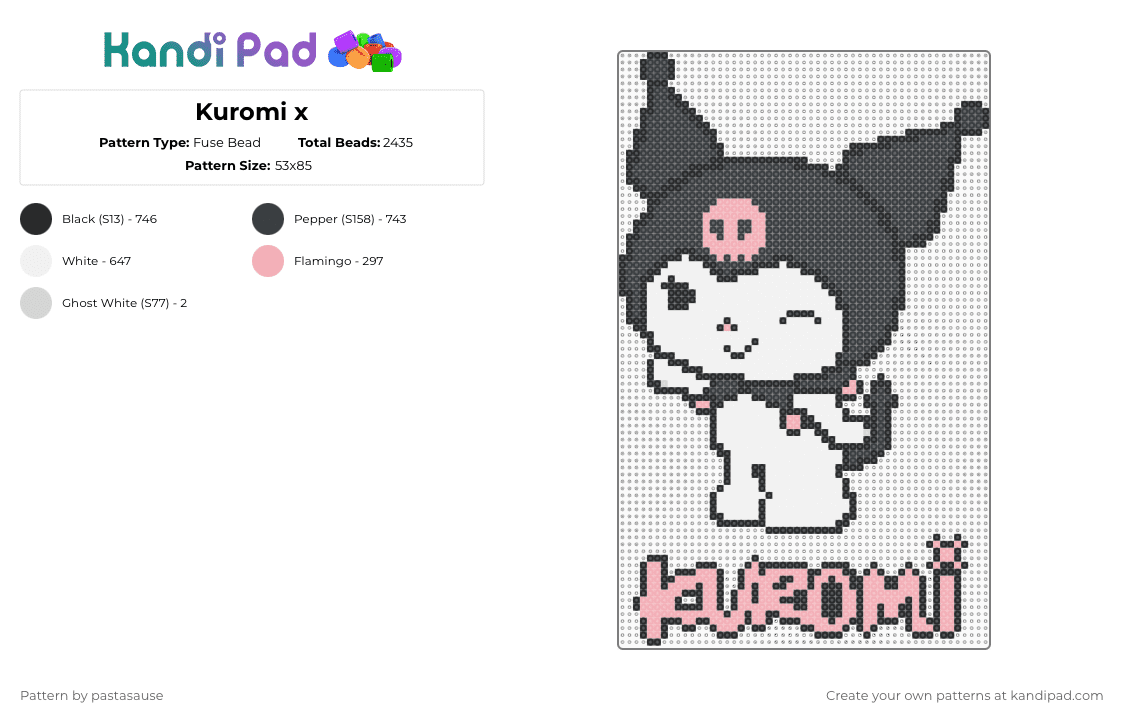 Kuromi x - Fuse Bead Pattern by pastasause on Kandi Pad - beige,white