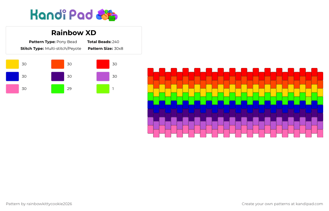 Rainbow XD - Pony Bead Pattern by rainbowkittycookie2026 on Kandi Pad - red,purple,pink