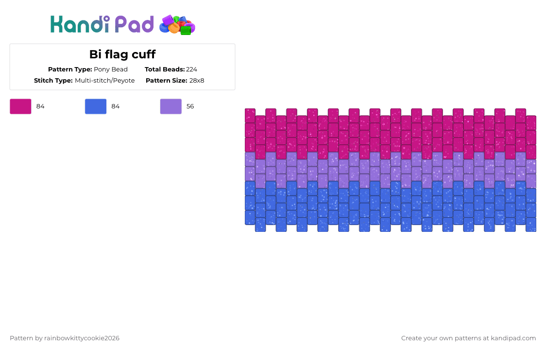 Bi flag cuff - Pony Bead Pattern by rainbowkittycookie2026 on Kandi Pad - pink,blue