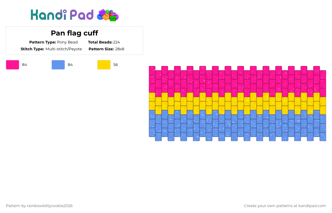 Pan flag cuff - Pony Bead Pattern by rainbowkittycookie2026 on Kandi Pad - pink,light blue