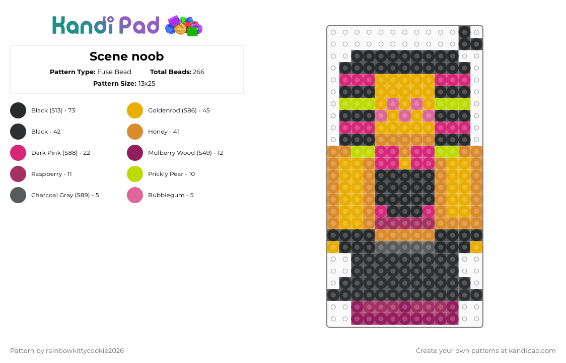 Scene noob - Fuse Bead Pattern by rainbowkittycookie2026 on Kandi Pad - pink,orange