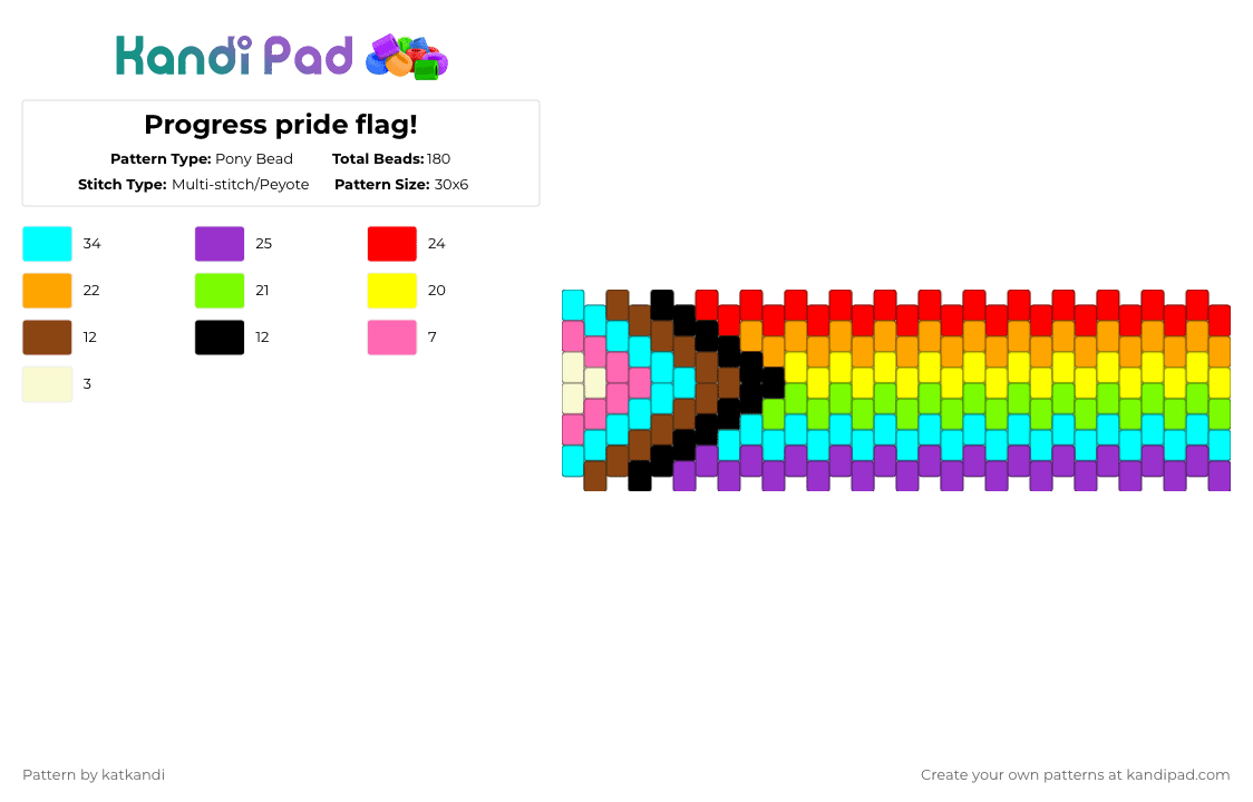 Progress pride flag! - Pony Bead Pattern by katkandi on Kandi Pad - red,purple,light blue,orange