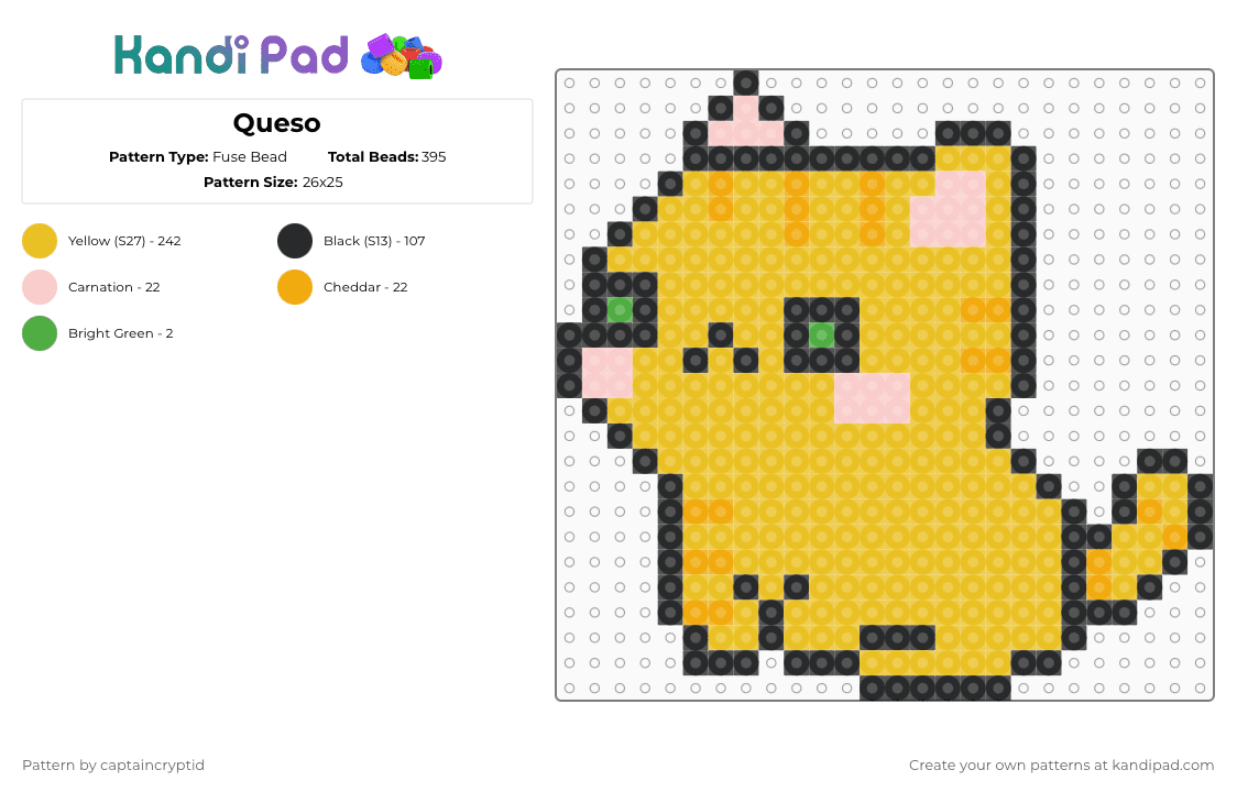 Queso - Fuse Bead Pattern by captaincryptid on Kandi Pad - cat,animal,yellow