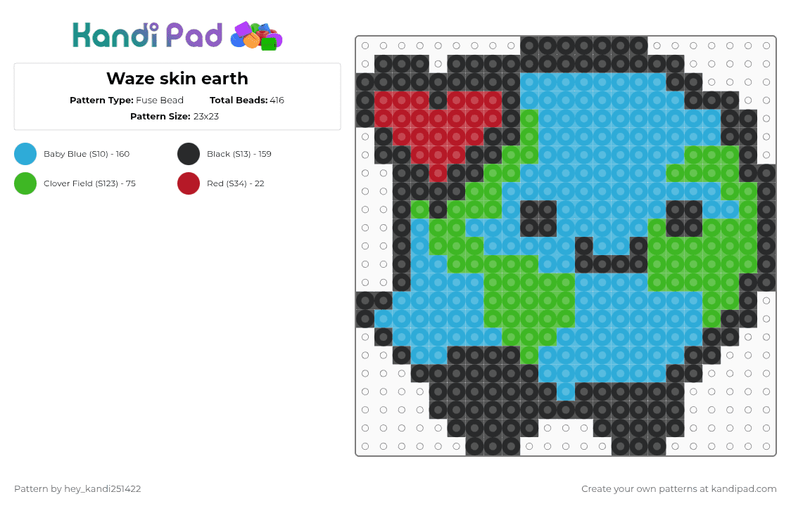 Waze skin earth - Fuse Bead Pattern by hey_kandi251422 on Kandi Pad - light blue,gps,waze