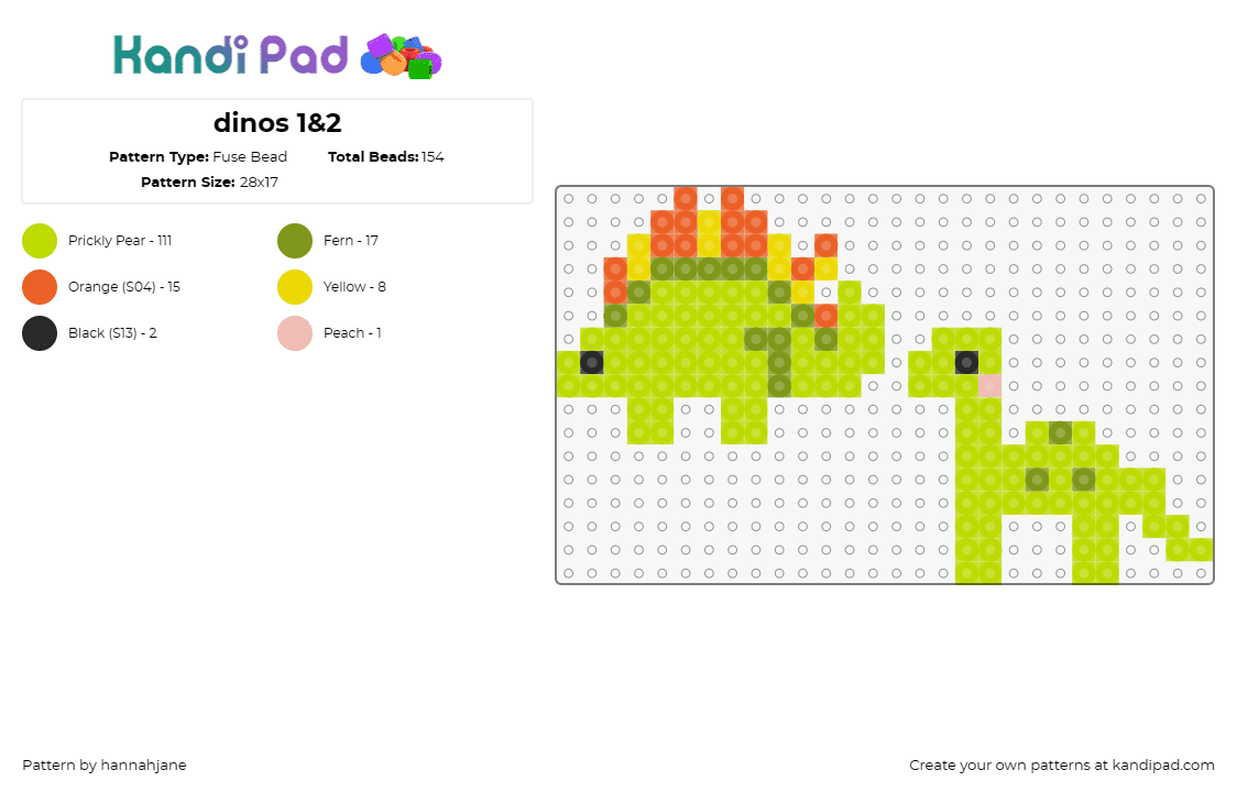 dinos 1&2 - Fuse Bead Pattern by hannahjane on Kandi Pad - dinosaurs,stegosaurus,brontosaurus,playful,whimsical,prehistoric,green