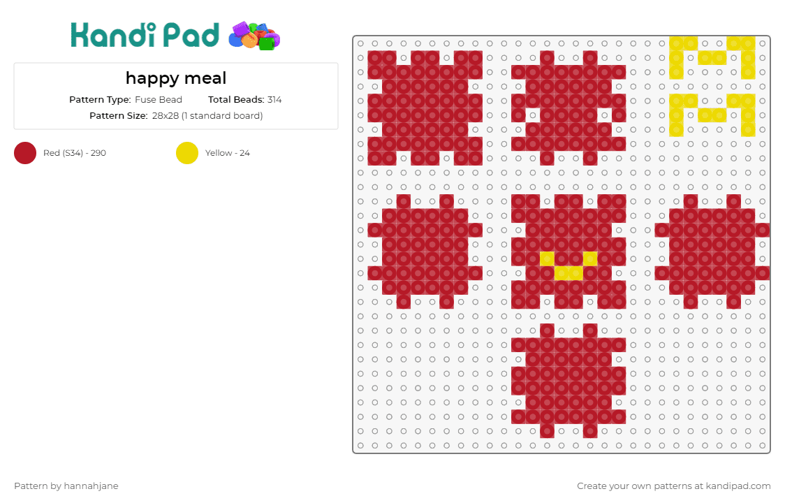 happy meal - Fuse Bead Pattern by hannahjane on Kandi Pad - mcdonalds,happy meal,3d,fast food,box,playful,creative,homage,classic,treat,red