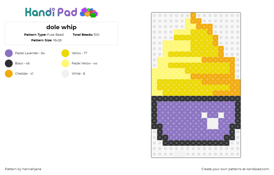 dole whip - Fuse Bead Pattern by hannahjane on Kandi Pad - dole whip,ice cream,pineapple,dessert,refreshing,treat,sweet,yellow,purple