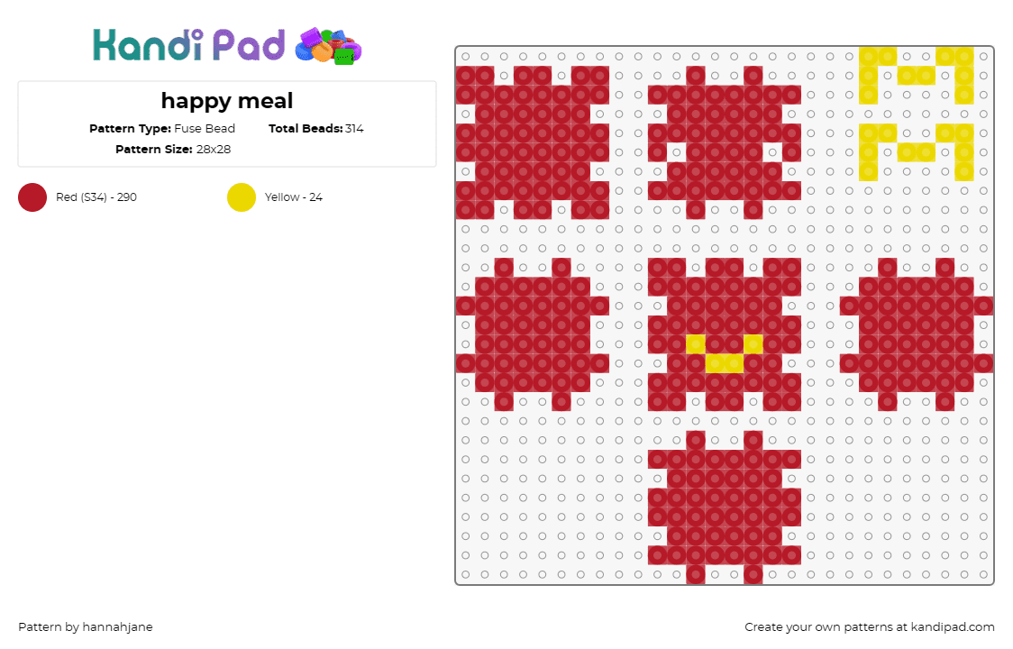 happy meal - Fuse Bead Pattern by hannahjane on Kandi Pad - mcdonalds,happy meal,3d,fast food,box,playful,classic,treat,red