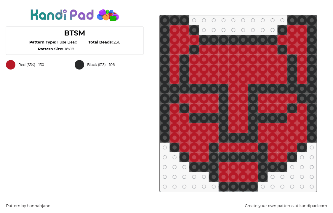 BTSM - Fuse Bead Pattern by hannahjane on Kandi Pad - btsm,black tiger sex machine,dj,edm,music,mask,electrifying,red