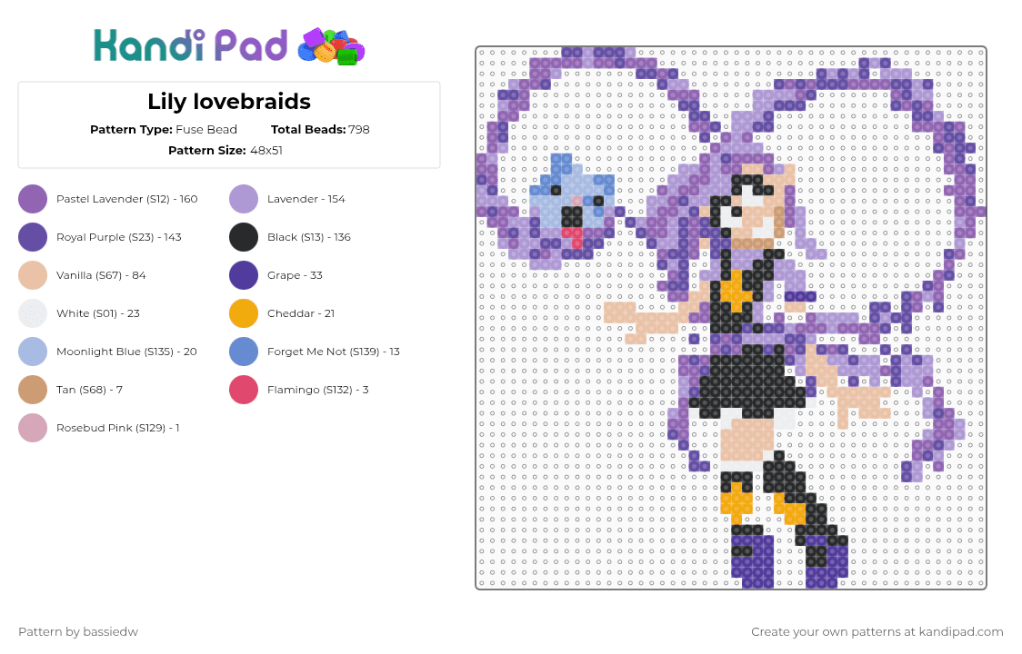 Lily lovebraids - Fuse Bead Pattern by bassiedw on Kandi Pad - beige,pink,purple,poppyplaytime lilylovebraids