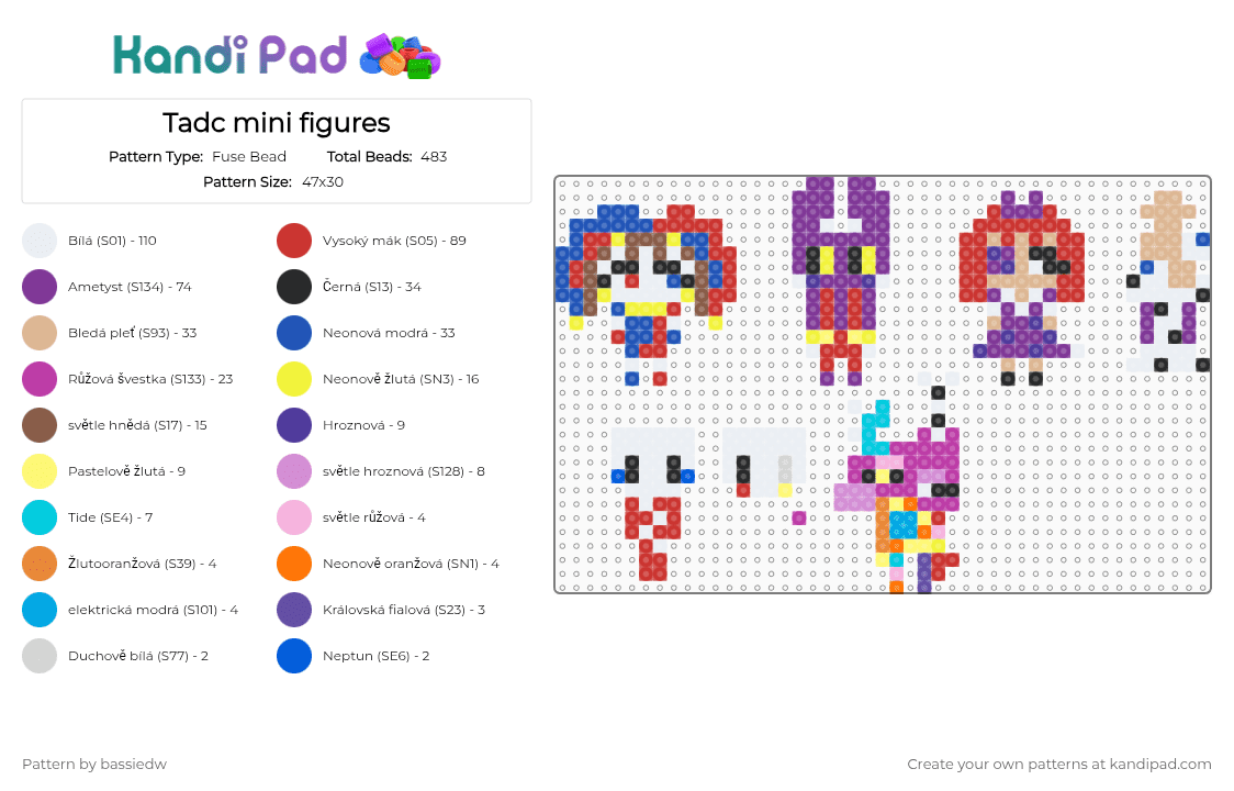 Tadc mini figures - Fuse Bead Pattern by bassiedw on Kandi Pad - pink,beige,blue,red