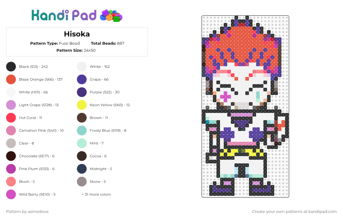 Hisoka - Fuse Bead Pattern by asmodeus on Kandi Pad - white,purple,red,pink