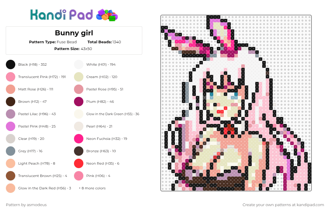 Bunny girl - Fuse Bead Pattern by asmodeus on Kandi Pad - pink,beige