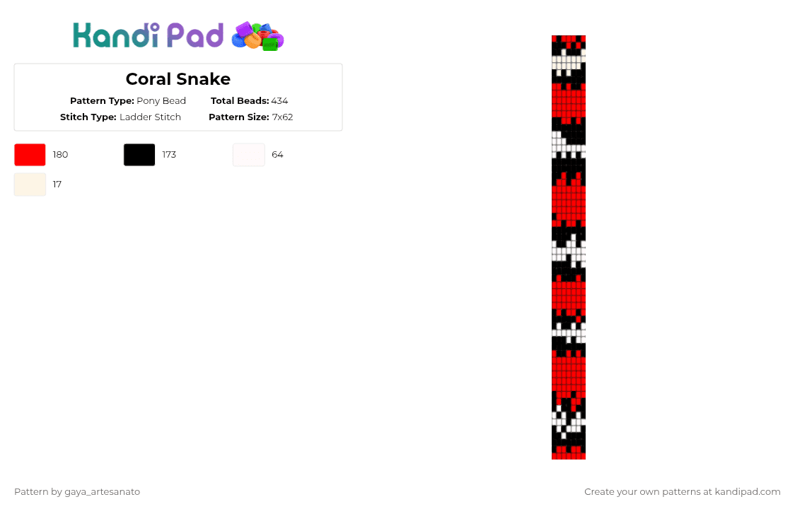 Coral Snake - Pony Bead Pattern by gaya_artesanato on Kandi Pad - red,white