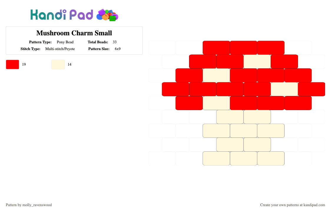 Mushroom Charm Small - Pony Bead Pattern by molly_ravenswood on Kandi Pad - red,white