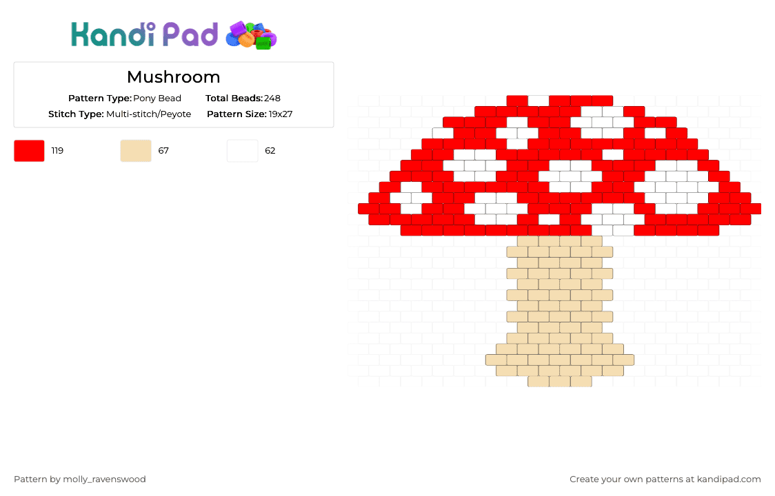 Mushroom - Pony Bead Pattern by molly_ravenswood on Kandi Pad - beige, red
