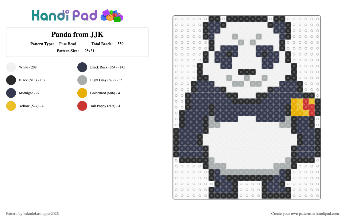 Panda from JJK - Fuse Bead Pattern by bakudekushipper2026 on Kandi Pad - white,purple,jjk,panda