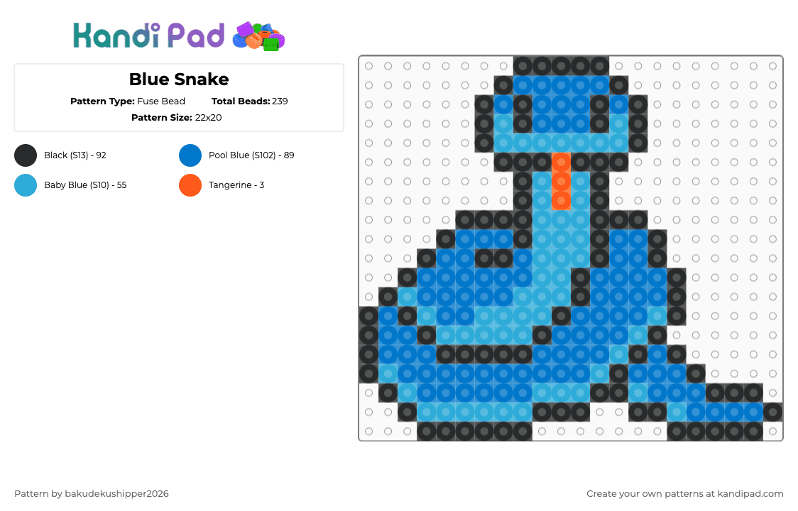 Blue Snake - Fuse Bead Pattern by bakudekushipper2026 on Kandi Pad - blue,light blue,snake,blue snake,cute,cute snake,small snake,small blue snake