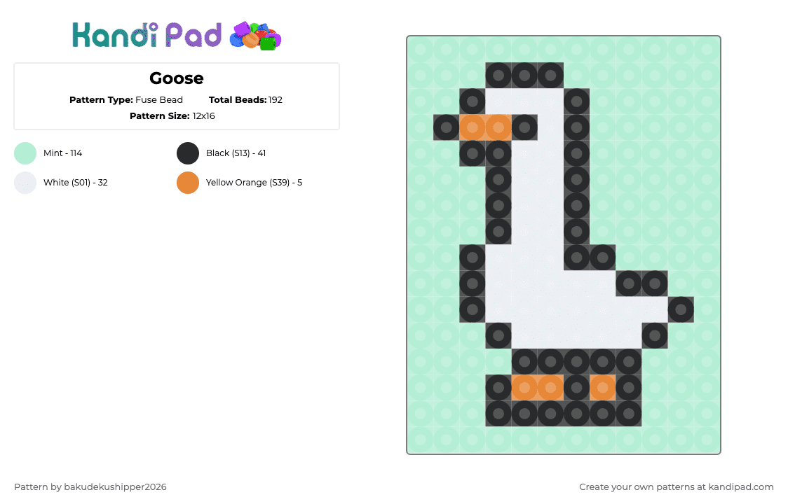 Goose - Fuse Bead Pattern by bakudekushipper2026 on Kandi Pad - light blue,goose,mint,cute,chibi,bread