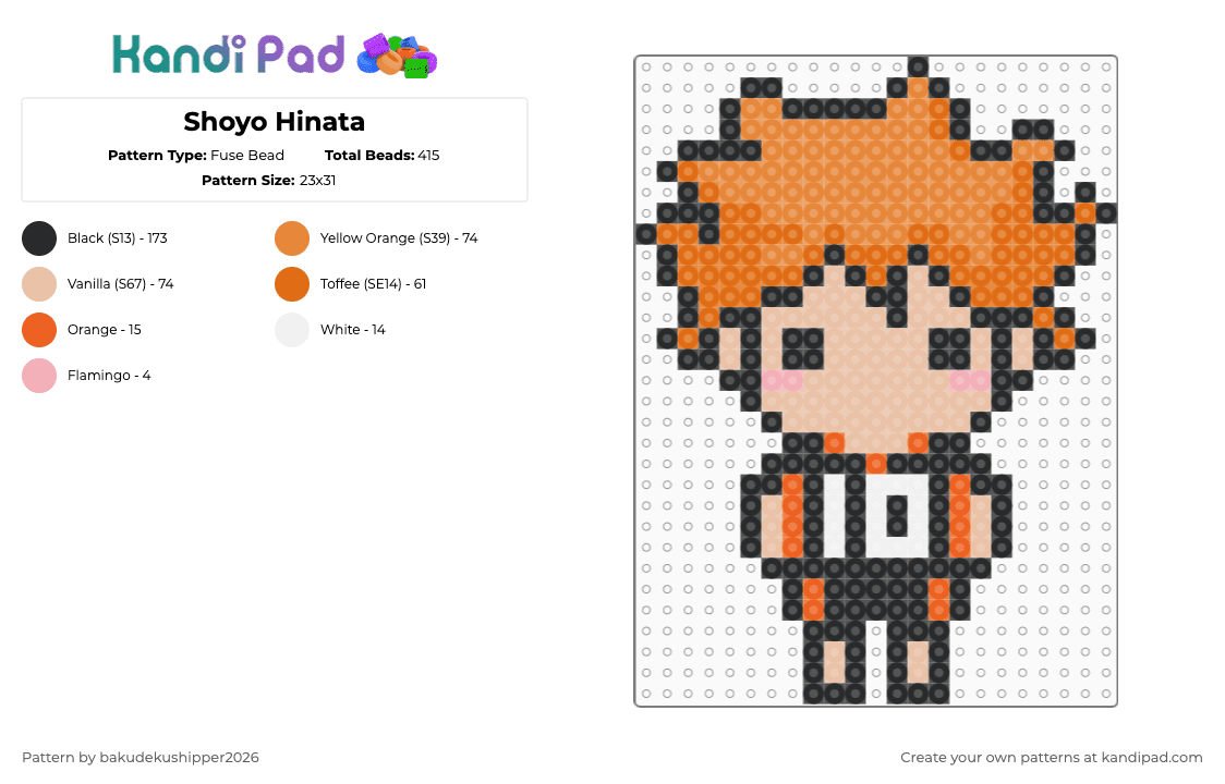 Shoyo Hinata - Fuse Bead Pattern by bakudekushipper2026 on Kandi Pad - orange,beige,shoyo,shoyo hinata,haikyuu,haikyuu shoyo,haikyuu shoyo hinata