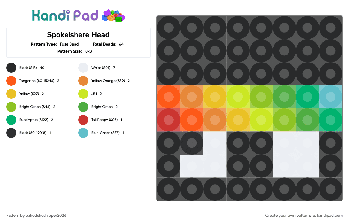 Spokeishere Head - Fuse Bead Pattern by bakudekushipper2026 on Kandi Pad - black, green, head, orange, spokeishere, spokeisheremcyt, spokeishereunstablesmp, unstable smp, uu, yellow