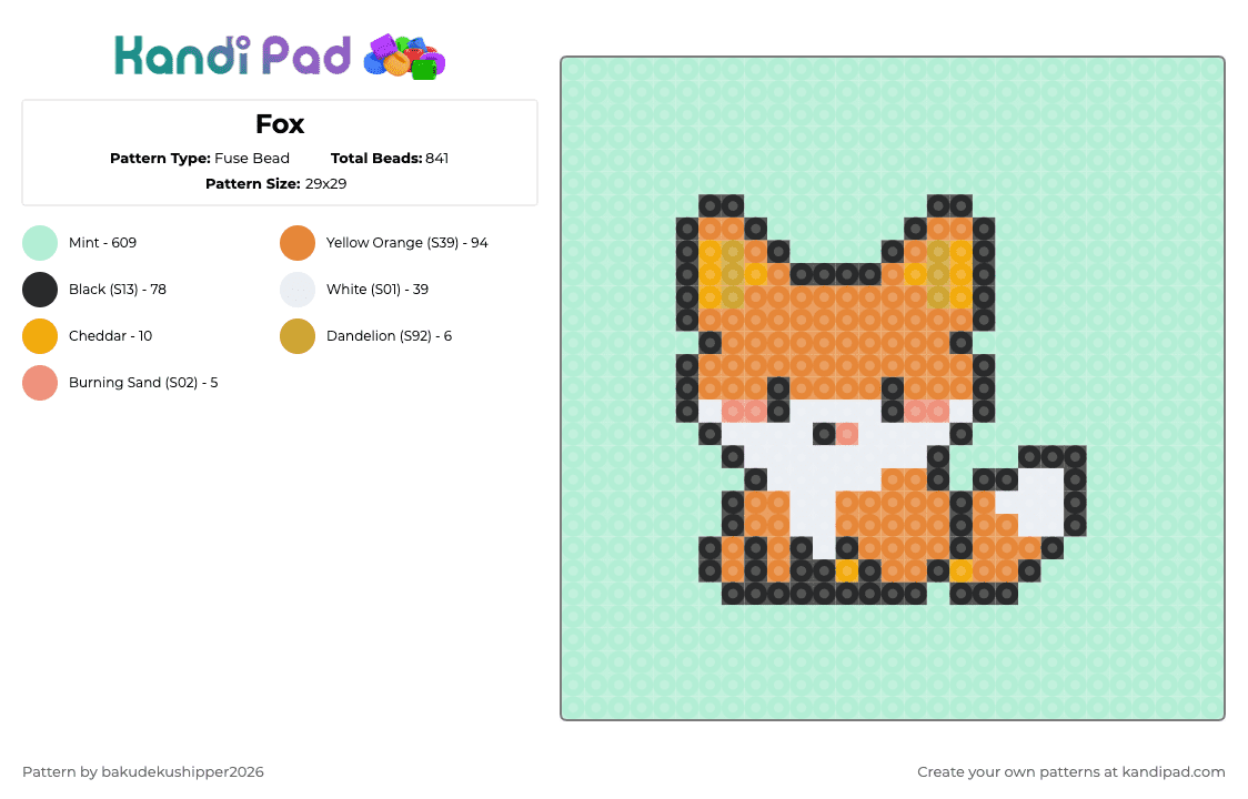 Fox - Fuse Bead Pattern by bakudekushipper2026 on Kandi Pad - light blue,fox,orange fox,cute,chibi
