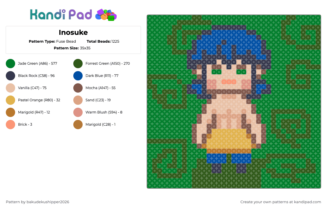 Inosuke Fuse Bead Pattern - Kandi Pad | Kandi Patterns, Fuse Bead ...