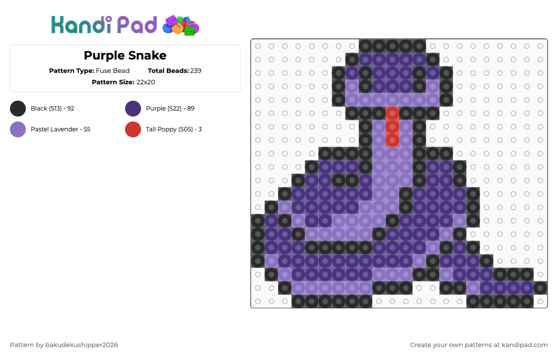 Purple Snake - Fuse Bead Pattern by bakudekushipper2026 on Kandi Pad - purple,blue,light purple,snake,small purple snake,cute,cute snake,small snake,purple snake