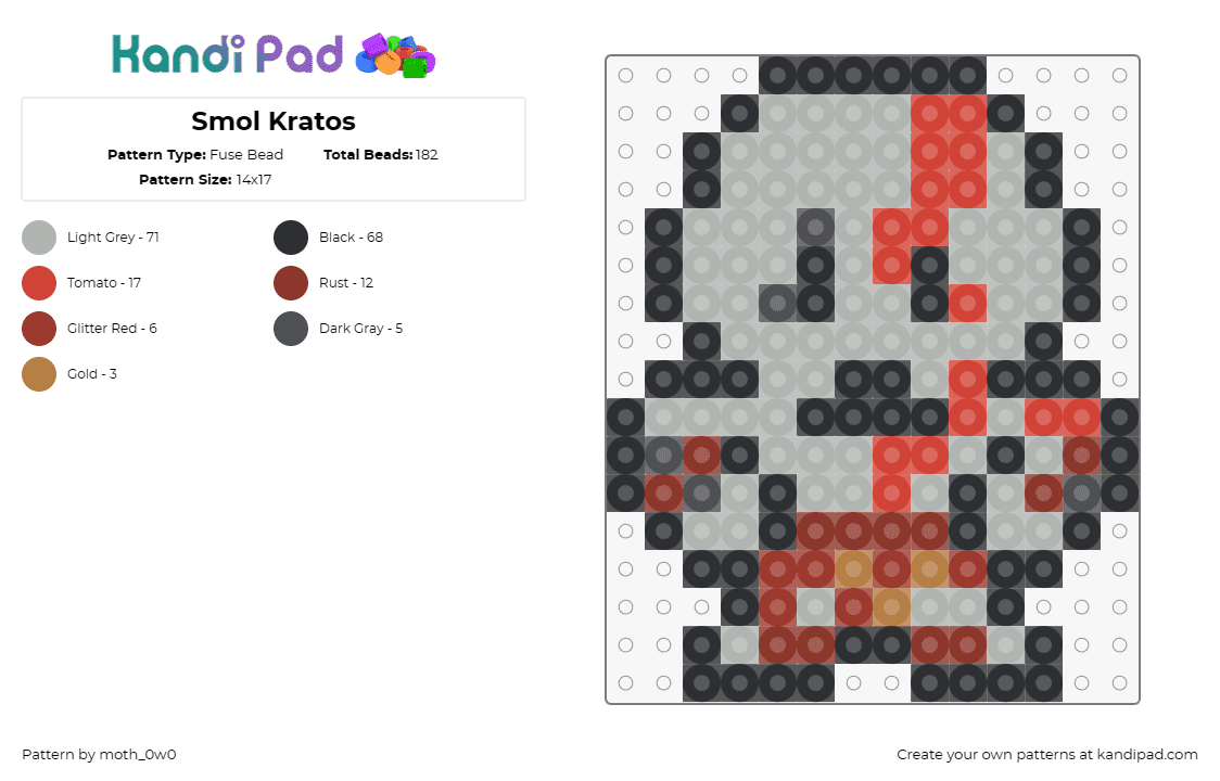 Smol Kratos - Fuse Bead Pattern by moth_0w0 on Kandi Pad - kratos,god of war,character,video game,small,gray,red