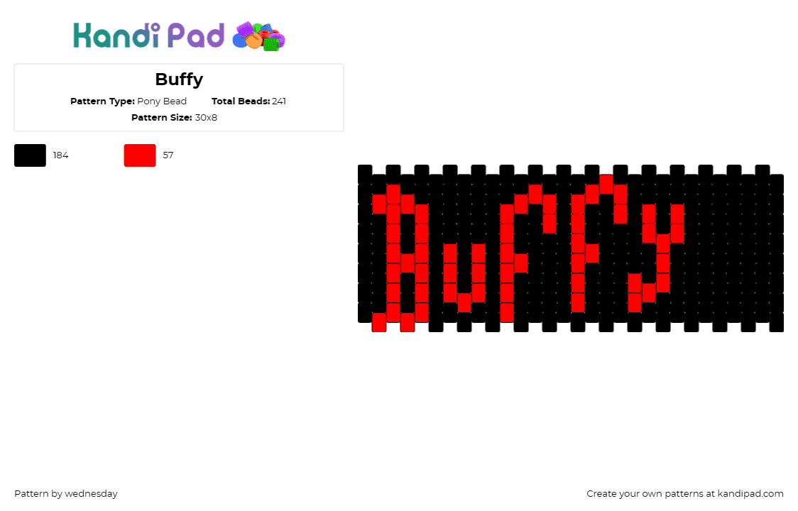 Buffy - Pony Bead Pattern by wednesday on Kandi Pad - buffy,text,cuff,bold,character,red,black