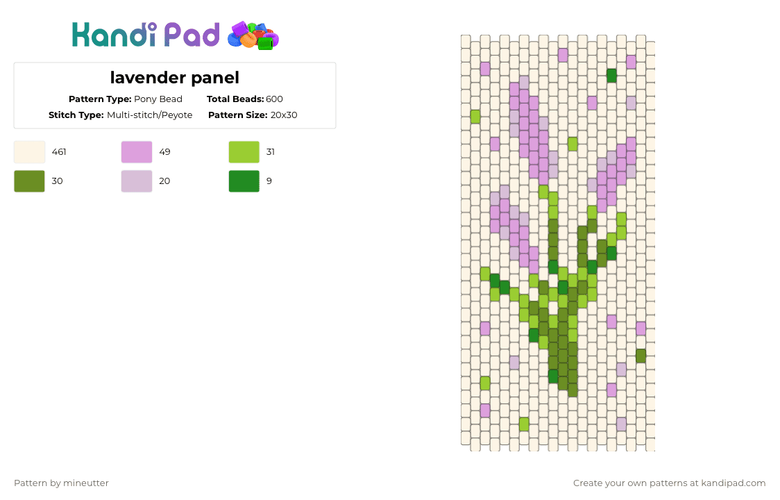 lavender panel - Pony Bead Pattern by minuetter on Kandi Pad - white,pink,green,flower,bag