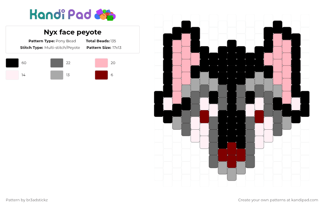 Nyx face peyote - Pony Bead Pattern by br3adstickz on Kandi Pad - pink,gray