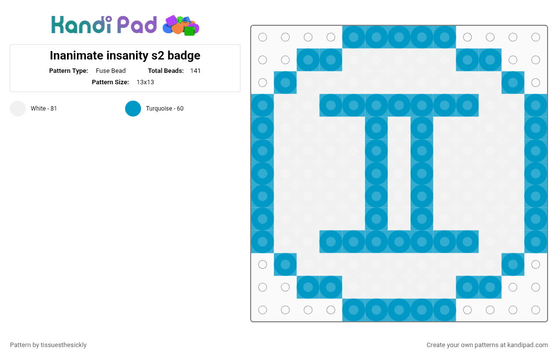 Inanimate insanity s2 badge - Fuse Bead Pattern by tissuesthesickly on Kandi Pad - light blue,white