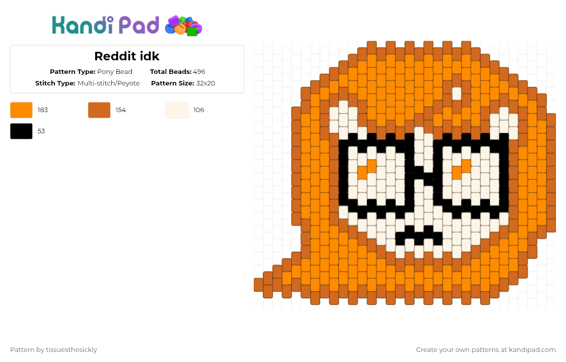 Reddit idk - Pony Bead Pattern by tissuesthesickly on Kandi Pad - orange