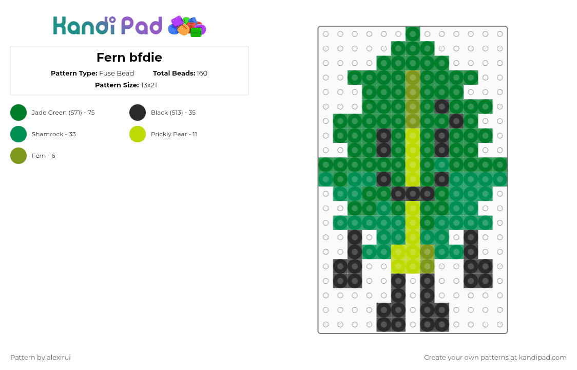 Fern bfdie - Fuse Bead Pattern by alexirui on Kandi Pad - green,fern,bfdie,bfdi,object,character,osc